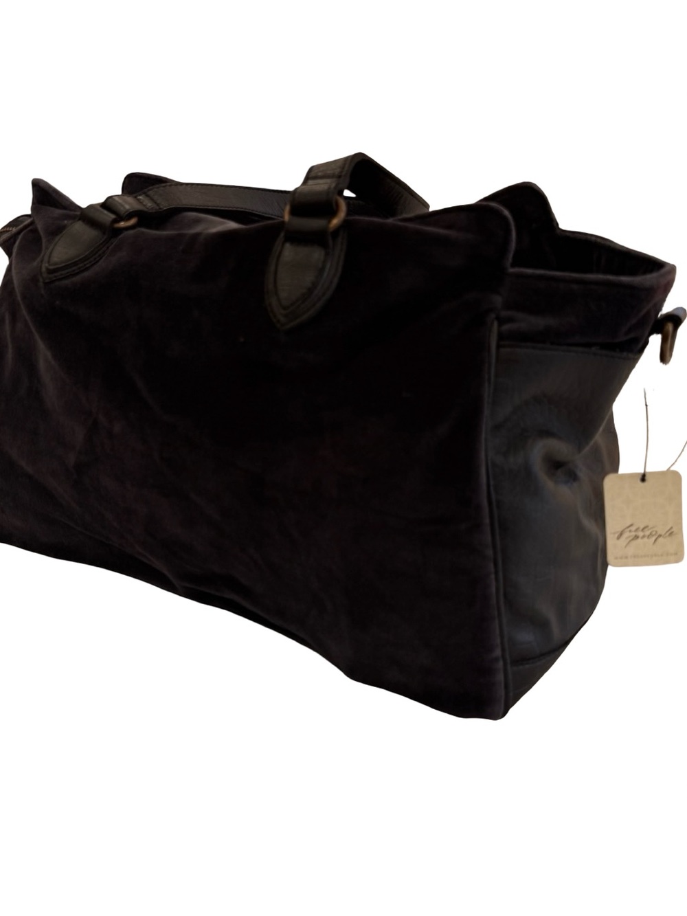 Free People Black Tote/ weekender bag with Pink and Gold Floral Embroidery - Picture 8 of 16